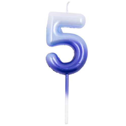 свеча цифра омбре голубой/синий "5", 6 см.