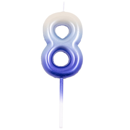 свеча цифра омбре голубой/синий "8", 6 см.