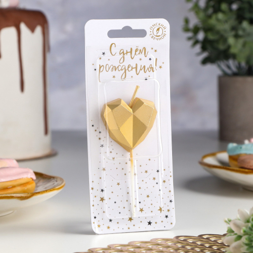 свеча для торта "сердце" грани 9*3,5 см на шпажке, россия свеча для торта "сердце" грани 9*3,5 см на шпажке, россия