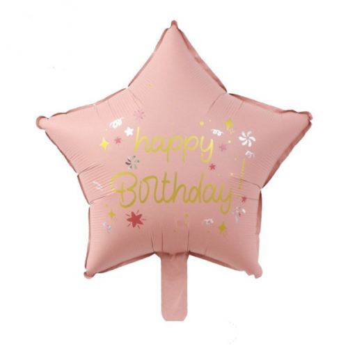 18з звезда happy birthday, розовый / свет шаров