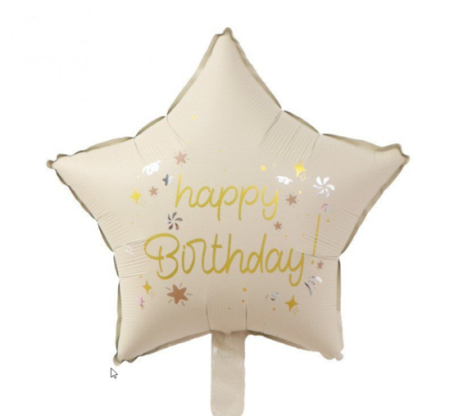 18з звезда happy birthday, кремовый / свет шаров