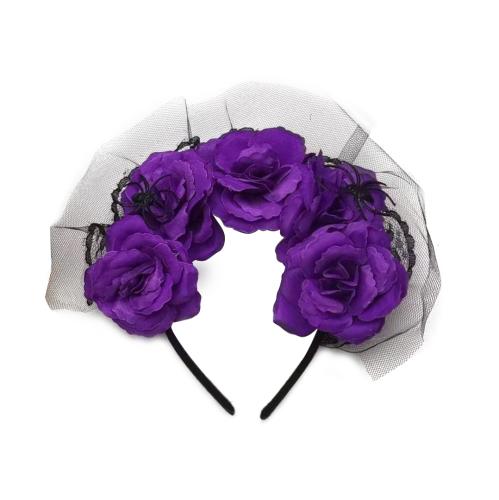 ободок, цветы на хэллоуин (большие), черный/фиолетовый, китай