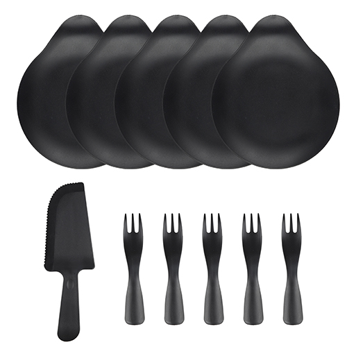 десертный набор, где тортик?, тарелки, вилки, нож, черный, 11 шт. в упак., китай