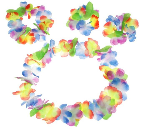 набор гавайская тема 4в1 (ожерелье+венок+2 браслета) многоцветные цветы, китай