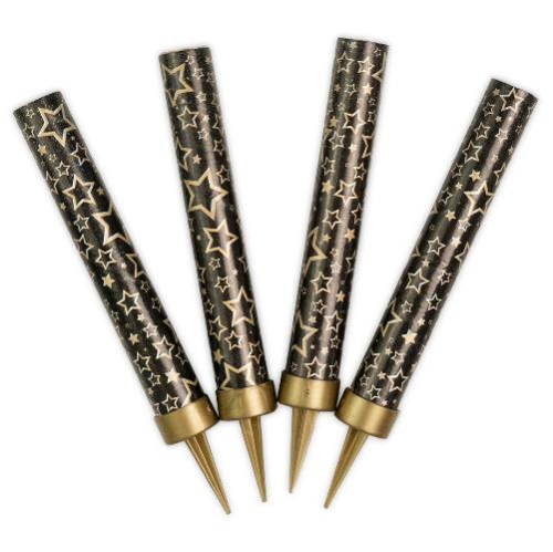 фонтан для торта, 30 сек, золотые звезды, черный, металлик, 10 см, 4 шт. с держат.; китай