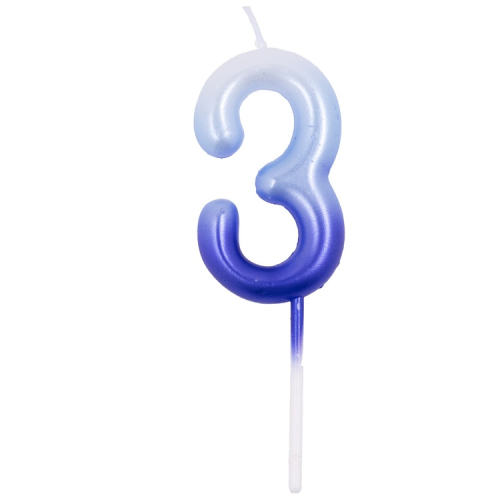 свеча цифра омбре голубой/синий "3", 6 см.